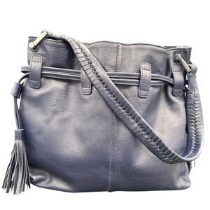 Rare Le Tanneur Women's Dark Blue Braided Drawstring Purple Leather Purse Boho